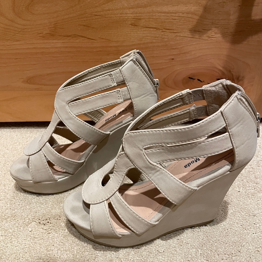 Cream Wedge Sandals